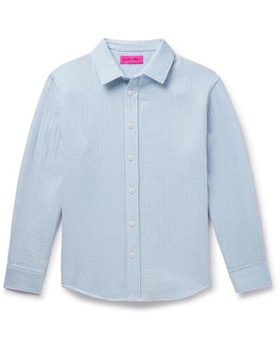 The Elder Statesman Drift Wool And Cotton-blend Gauze Overshirt - Blue