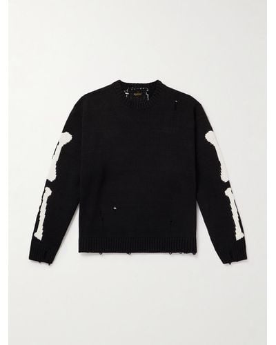 Kapital 5G Pullover aus einer Baumwollmischung in Distressed-Optik mit Intarsienmuster - Schwarz
