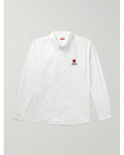 KENZO Hemd aus Baumwollpopeline mit Button-Down-Kragen und Logostickerei - Weiß