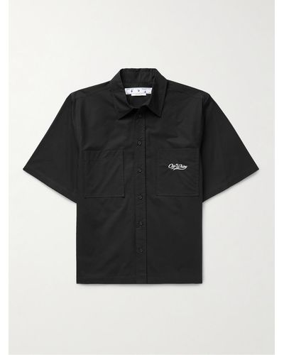 Off-White c/o Virgil Abloh Wave Off Logo-embroidered Cotton Shirt - Black