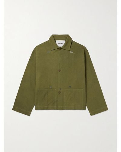 STORY mfg. Embroidered Organic Cotton-canvas Overshirt - Green