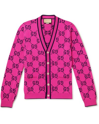 Gucci Logo-intarsia Cotton Cardigan - Pink