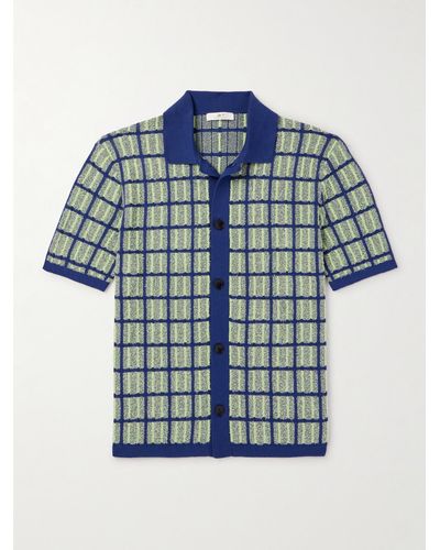 MR P. Checked Cotton-blend Shirt - Blue