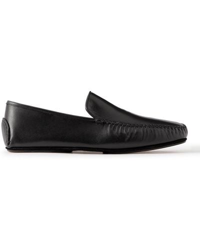 Manolo Blahnik Mayfair Leather Driving Shoes - Black