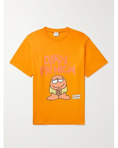 CAMP HIGH Printed Cotton-jersey T-shirt - Orange