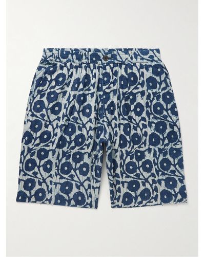 Universal Works Straight-leg Cotton-jacquard Shorts - Blue