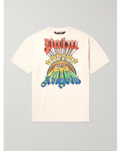 Palm Angels T-Shirt aus Baumwoll-Jersey mit Logoprint in Distressed-Optik - Weiß