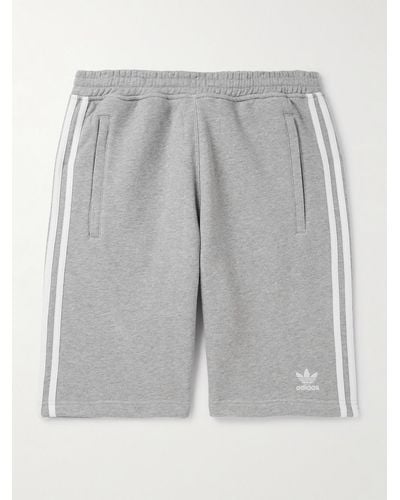 adidas Originals Adicolor Straight-leg Logo-embroidered Striped Cotton-jersey Shorts - Grey