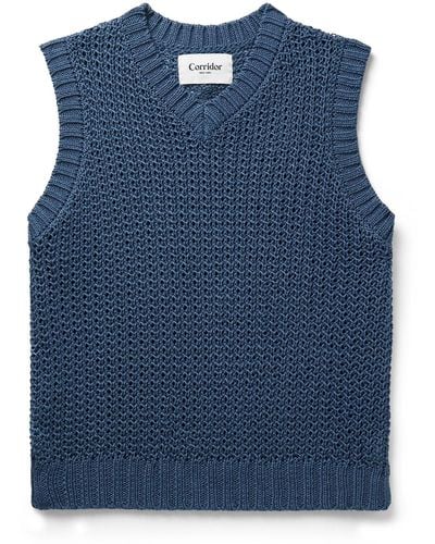 Corridor NYC Open-knit Cotton Sweater Vest - Blue