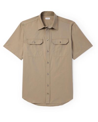 Burberry Logo-embroidered Cotton-twill Shirt - Natural