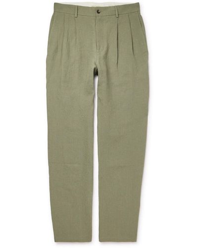 De Bonne Facture Wide-leg Pleated Linen Pants - Green