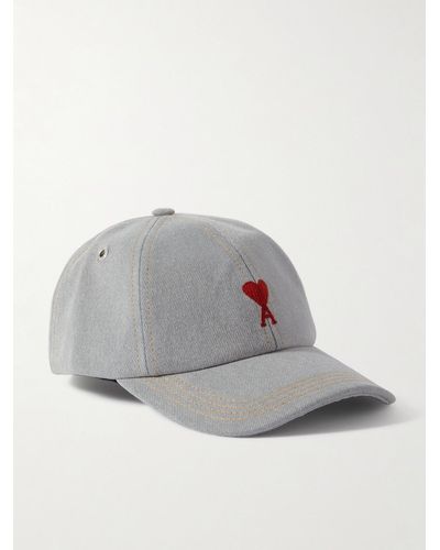 Ami Paris Logo-embroidered Denim Baseball Cap - Grey