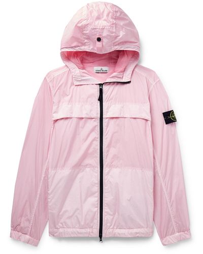 Stone Island Logo-appliquéd Garment-dyed Crinkle Reps Nylon Hooded Jacket - Pink