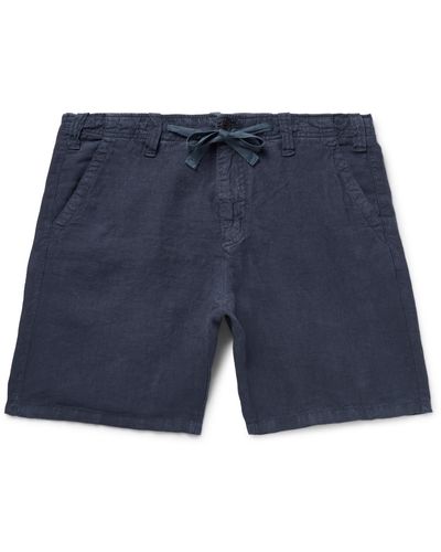 Hartford Slim-fit Linen-chambray Drawstring Shorts - Blue