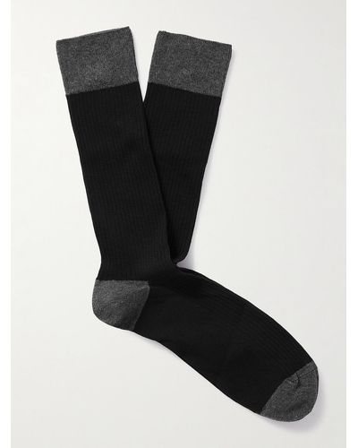 John Smedley Cortland Colour-block Ribbed Sea Island Cotton-blend Socks - Black