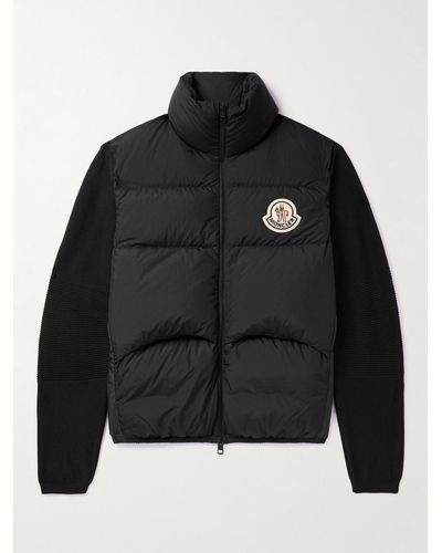 Moncler Slim-fit Logo-appliquéd Ribbed-knit And Quilted Shell Down Zip-up Cardigan - Black