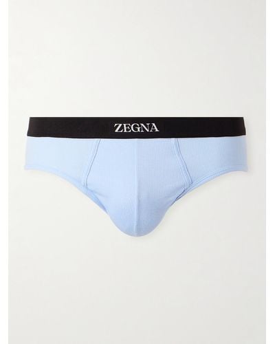 ZEGNA Ribbed Cotton And Modal-blend Briefs - Blue