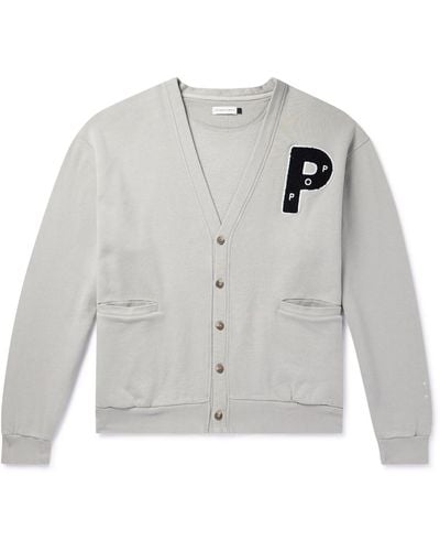 Pop Trading Co. Logo-appliquéd Cotton-jersey Cardigan - Gray
