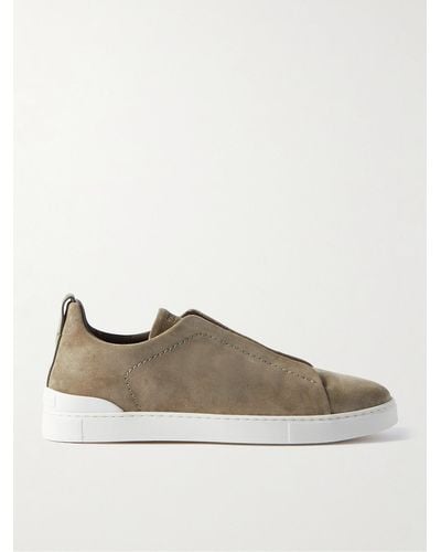 Zegna Triple Stitchtm Suede Slip-on Trainers - Brown