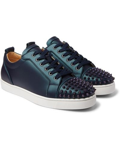 Christian Louboutin Louis Junior Spikes Cap-toe Iridescent Leather Trainers - Blue