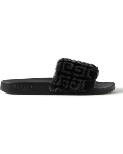 Givenchy Printed Shearling And Rubber Slides - Black