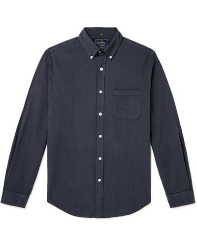 Portuguese Flannel Atlantico Slim-fit Button-down Collar Cotton-seersucker Shirt - Blue