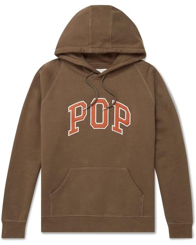 Pop Trading Co. Arch Logo-appliquéd Cotton-jersey Hoodie - Brown