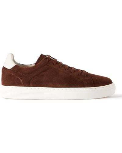 Brunello Cucinelli Urano Leather-trimmed Suede Sneakers - Brown