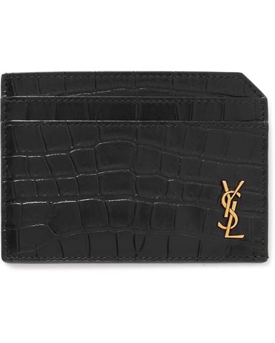 Saint Laurent Tiny Cassandre Logo-appliquéd Croc-effect Leather Cardholder - Black