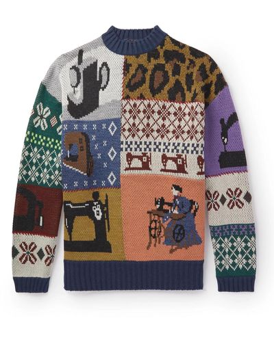 Kapital Kurogane Mishin Jacquard-knit Wool-blend Sweater - Gray