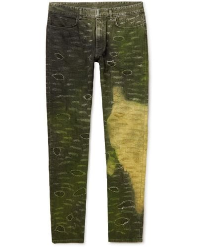 Givenchy Slim-fit Tapered Distressed Tie-dyed Jeans - Green