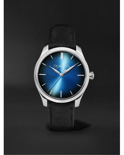 H. Moser & Cie. Endeavour Central Seconds Automatic 40mm 18-karat White Gold And Leather Watch - Blue