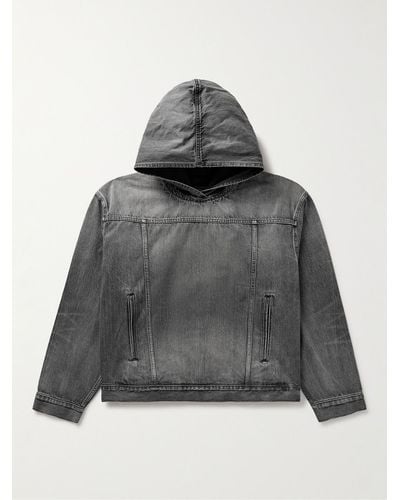 Balenciaga Distressed Denim Hooded Jacket - Grey