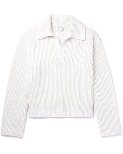 Bottega Veneta Ribbed-knit Polo Sweater - White