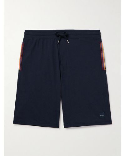 Paul Smith Straight-leg Grosgrain-trimmed Cotton-jersey Drawstring Shorts - Blue