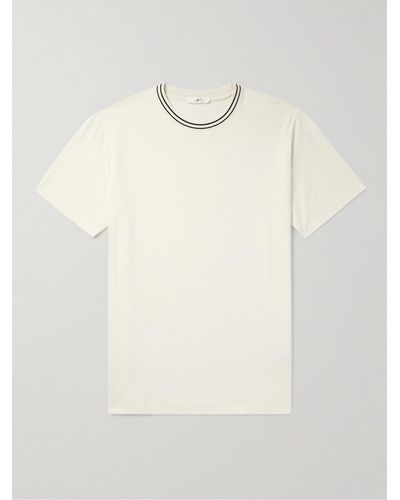 MR P. T-Shirt aus Biobaumwoll-Jersey mit Streifen und Pointelle-Besatz - Weiß