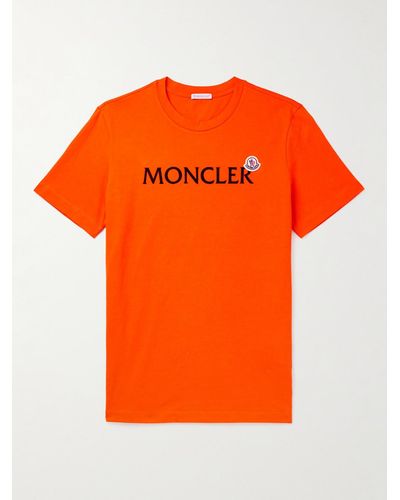 Moncler T-Shirt aus Baumwoll-Jersey mit Logoflockdruck - Orange