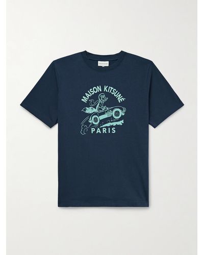 Maison Kitsuné T-Shirt aus Baumwoll-Jersey mit Logoprint - Blau