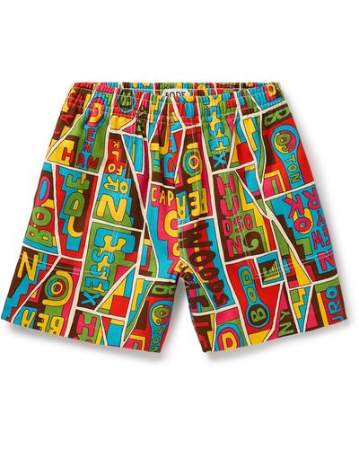 Bode New England Mosaic Straight-leg Printed Textured-cotton Shorts
