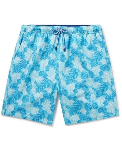 Peter Millar Linework Straight-leg Mid-length Printed Swim Shorts - Blue