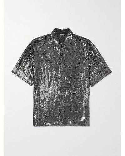 Dries Van Noten Hemd aus Tüll mit Pailletten - Grau