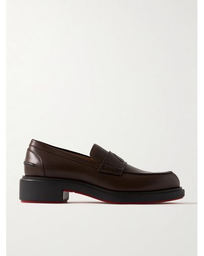 Christian Louboutin Urbino Moc Leather Penny Loafers - Brown