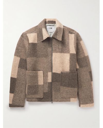 NN07 Gael Checked Brushed Wool-blend Jacket - Brown