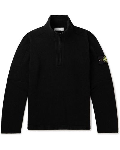 Stone Island Logo-appliquéd Wool-blend Half-zip Sweater - Black