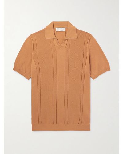 Brunello Cucinelli Polohemd aus Baumwolle in Wabenstrick - Orange