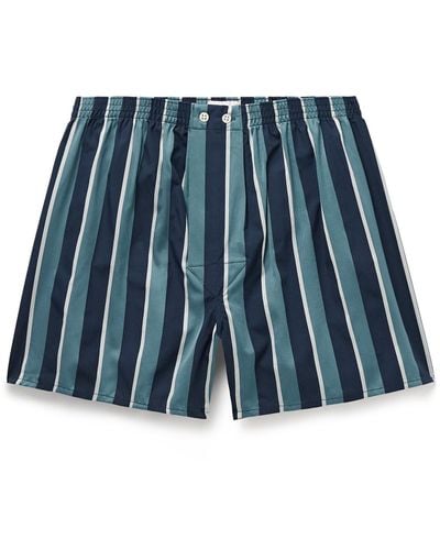 Derek Rose Royal 221 Slim-fit Striped Cotton-poplin And Twill Boxer Shorts - Blue