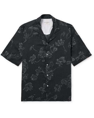 Officine Generale Eren Camp-collar Floral-print Cotton-poplin Shirt - Black