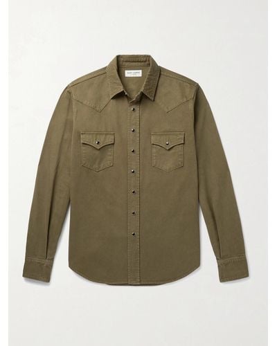 Saint Laurent Herringbone Cotton Western Shirt - Green