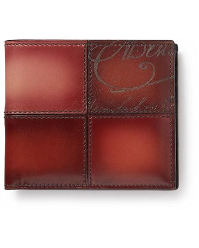 Berluti Makore Neo Scritto Paneled Venezia Leather Billfold Wallet - Red