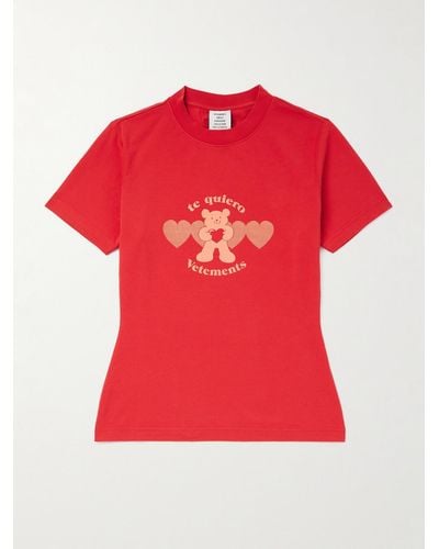 Vetements Te Quiero schmal geschnittenes T-Shirt aus Stretch-Baumwoll-Jersey mit Logoprint - Rot